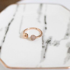 PANDORA ROSE GOLD Polished & Pavé Bead Open Ring